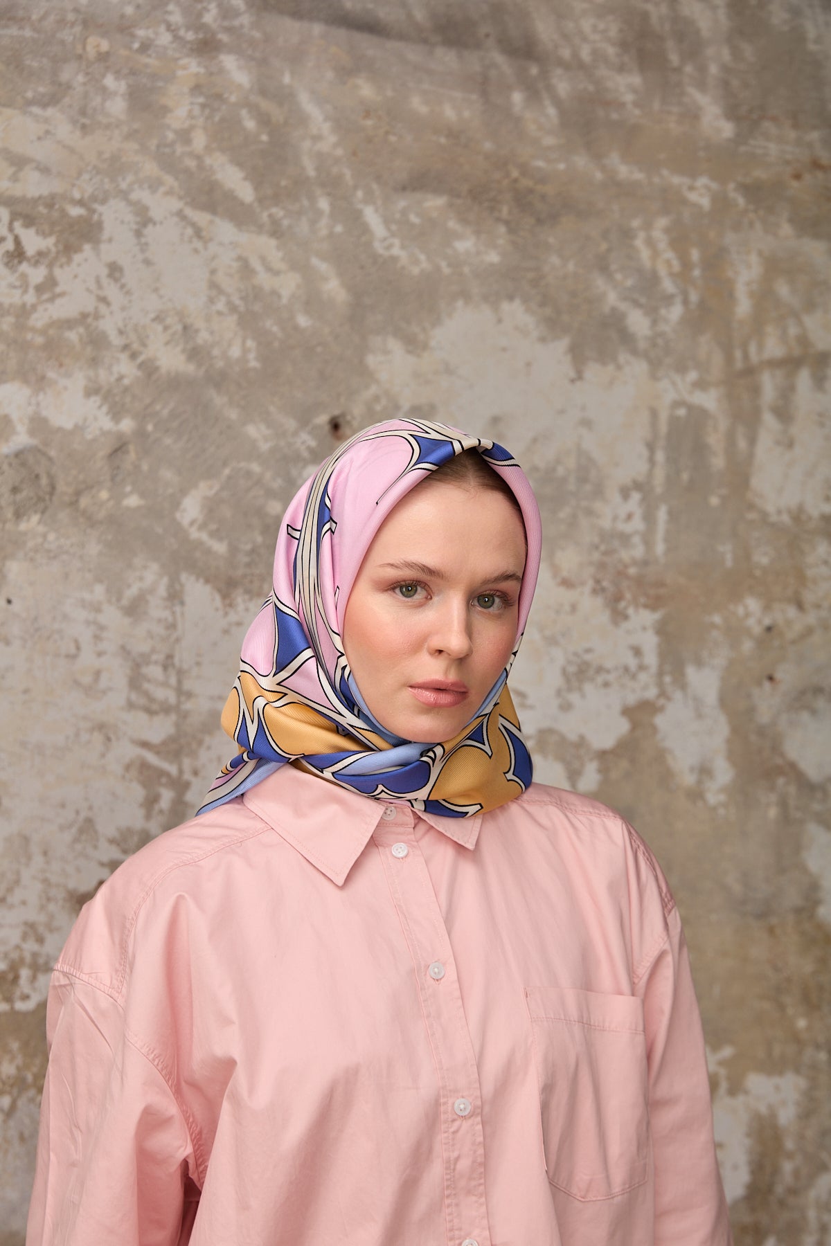 Secra Foulard Bleu Marine / Rose / Jaune
