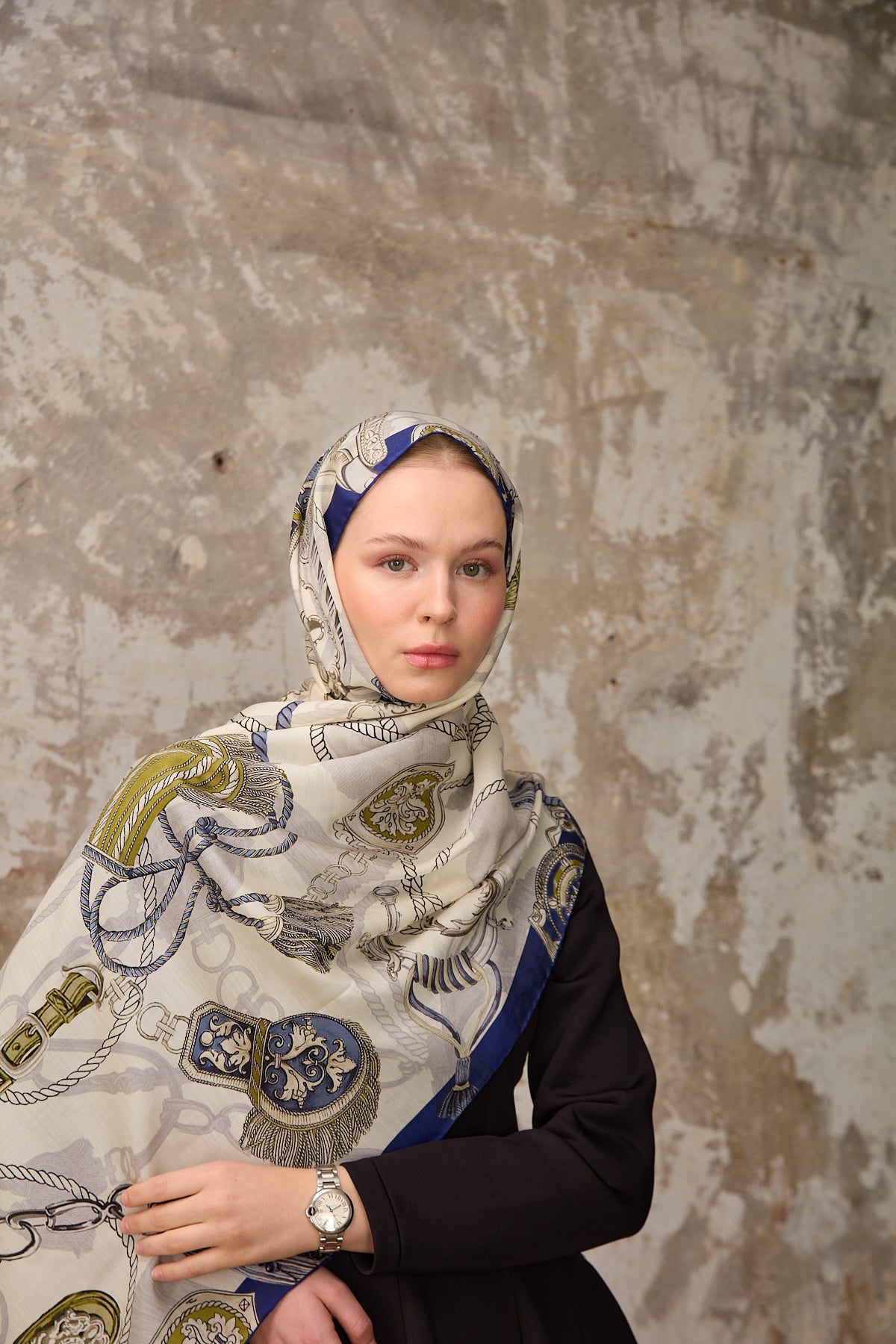 Nana Şal Lacivert / Gold / Gri