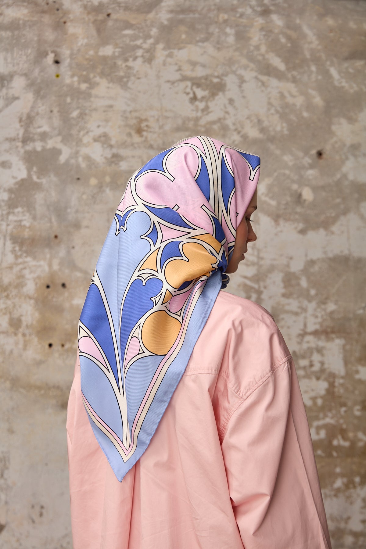 Secra Foulard Bleu Marine / Rose / Jaune